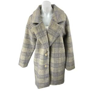 ASTR The Label Gray Plaid Checkered Long Sleeve Button Trench Over Coat Jacket M
